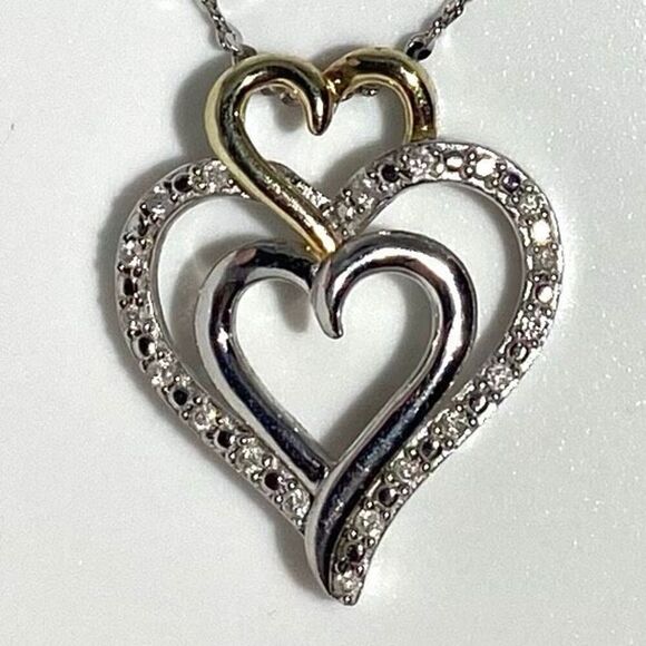 ADF Striking Triple Heart Italian Sterling Silver Necklace - Picture 2 of 10